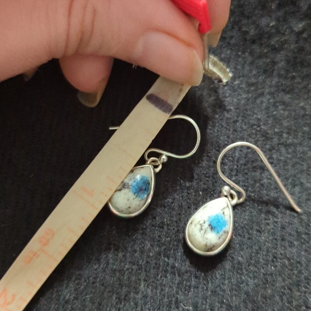 Sterling Silver White Black Blue K2 Gemstone Teardrop Statement Earrings
